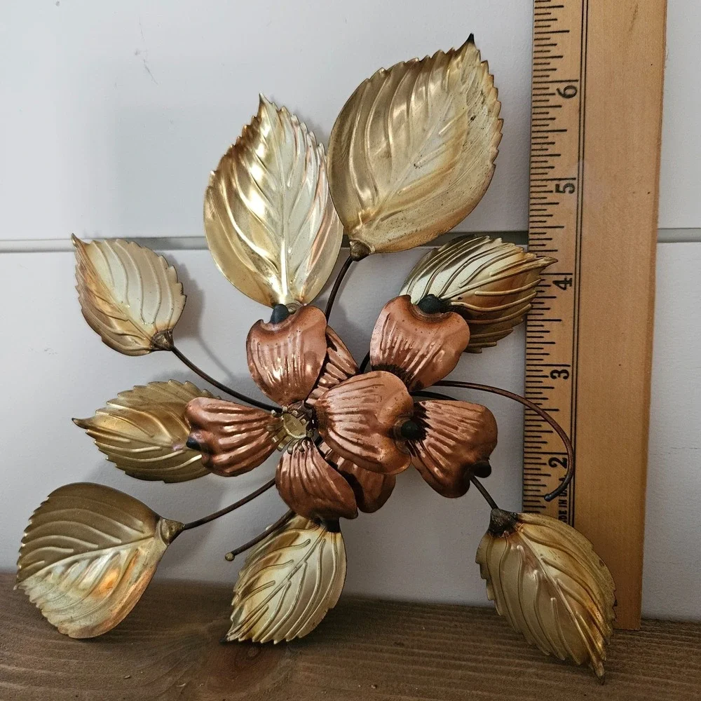 Vintage DOGWOOD Metal Brass and Copper‎ Tone Flowers Wall Art